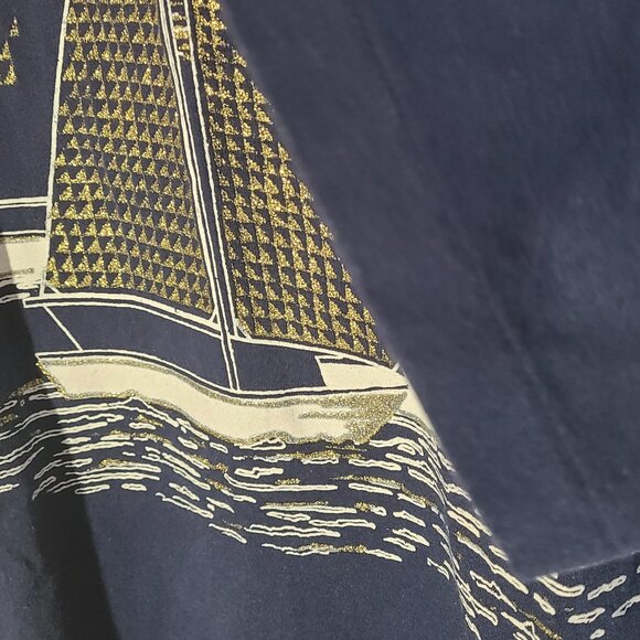 Vtg 1990 Blue Sailboat Graphic Texture Gold Sail Large T-Shirt Single Stitch USA - Picture 6 of 7